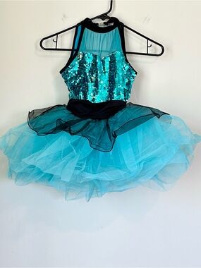 NWT Teal Sequin Tulle Dance Costume - Size: MC